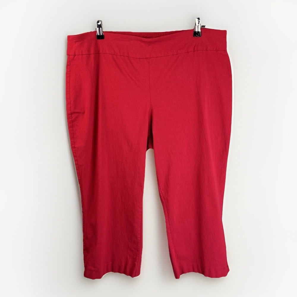 Dana Buchman Size 12 Red Cropped Casual Dress Pants Pull-on Stretch Flattering